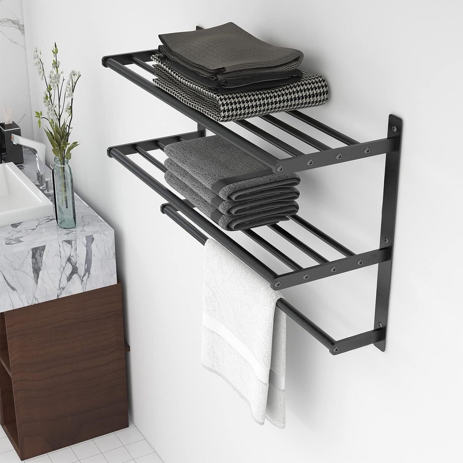 Matte Black 24-Inch Wall-Mounted 3-Tier Towel Rack