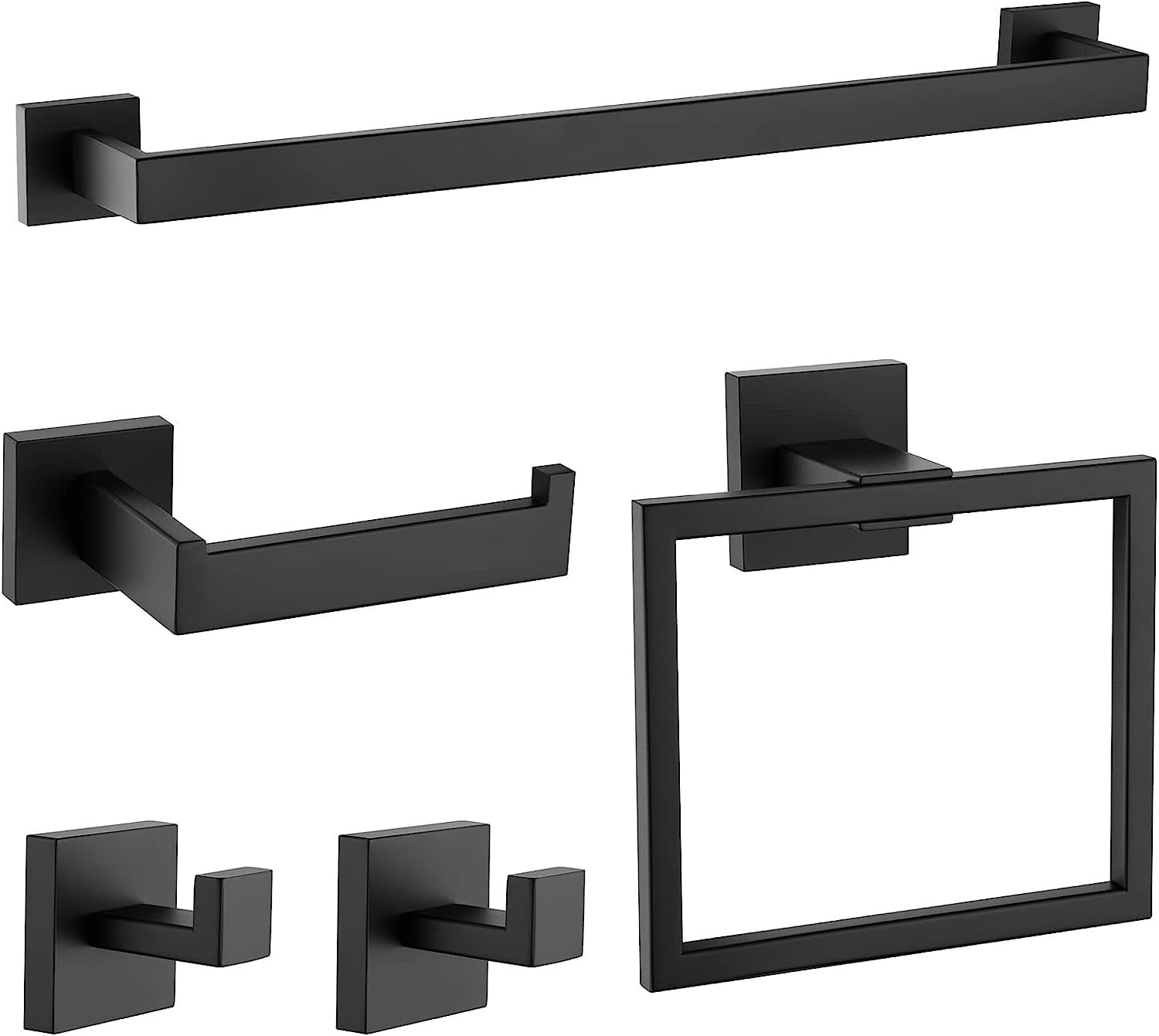 Matte Black 5-Piece Stainless Steel Bathroom Hardware Set