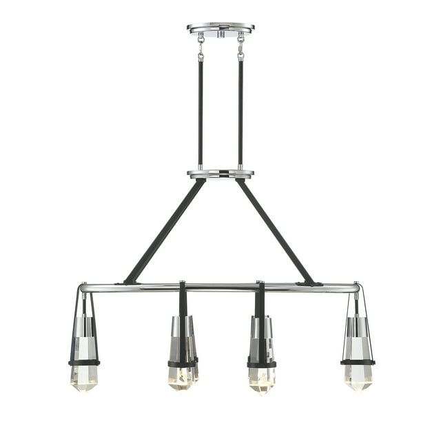 Denali Matte Black and Crystal LED Linear Chandelier 36"x13.5"