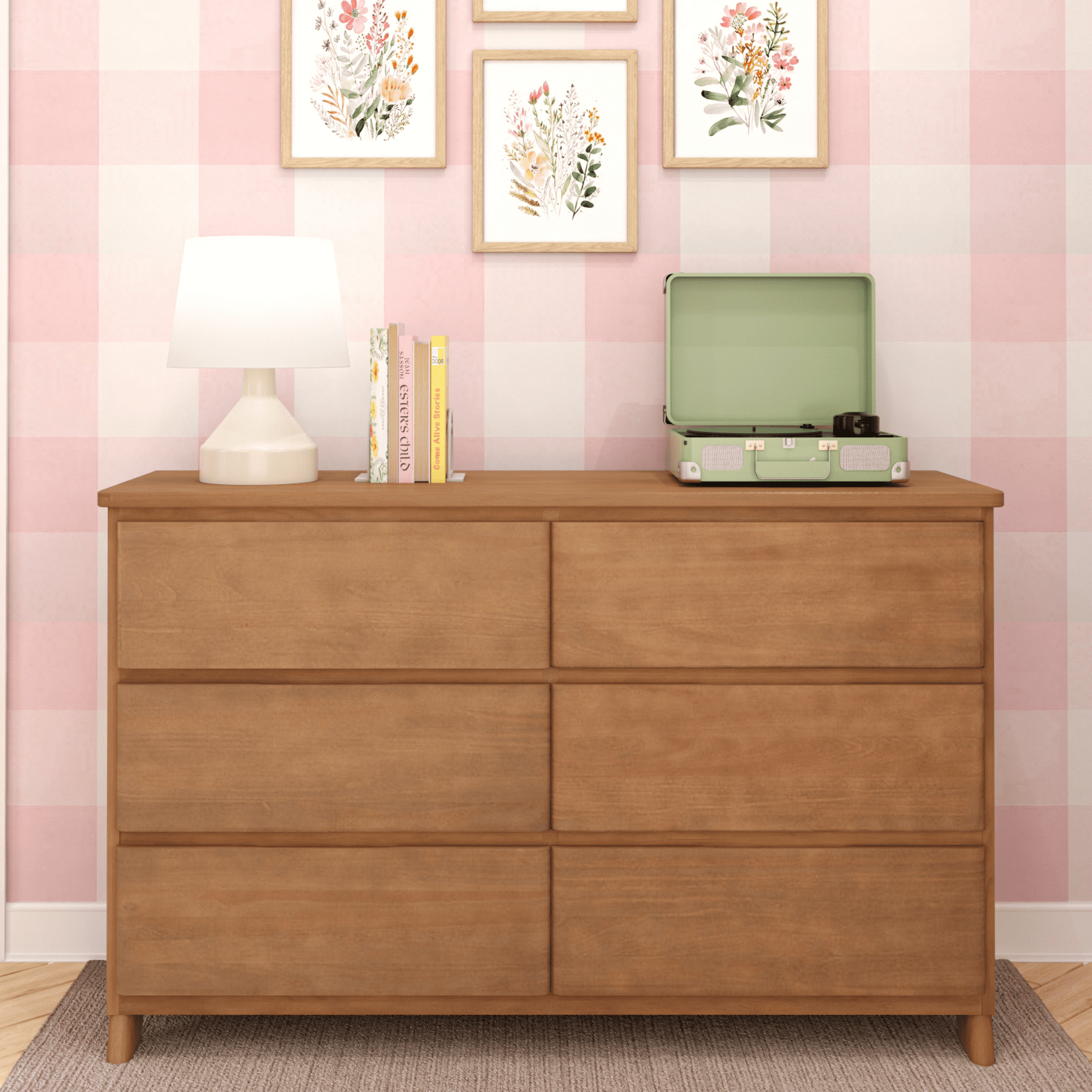 Pecan Light Brown Solid Wood Farmhouse Nursery Dresser