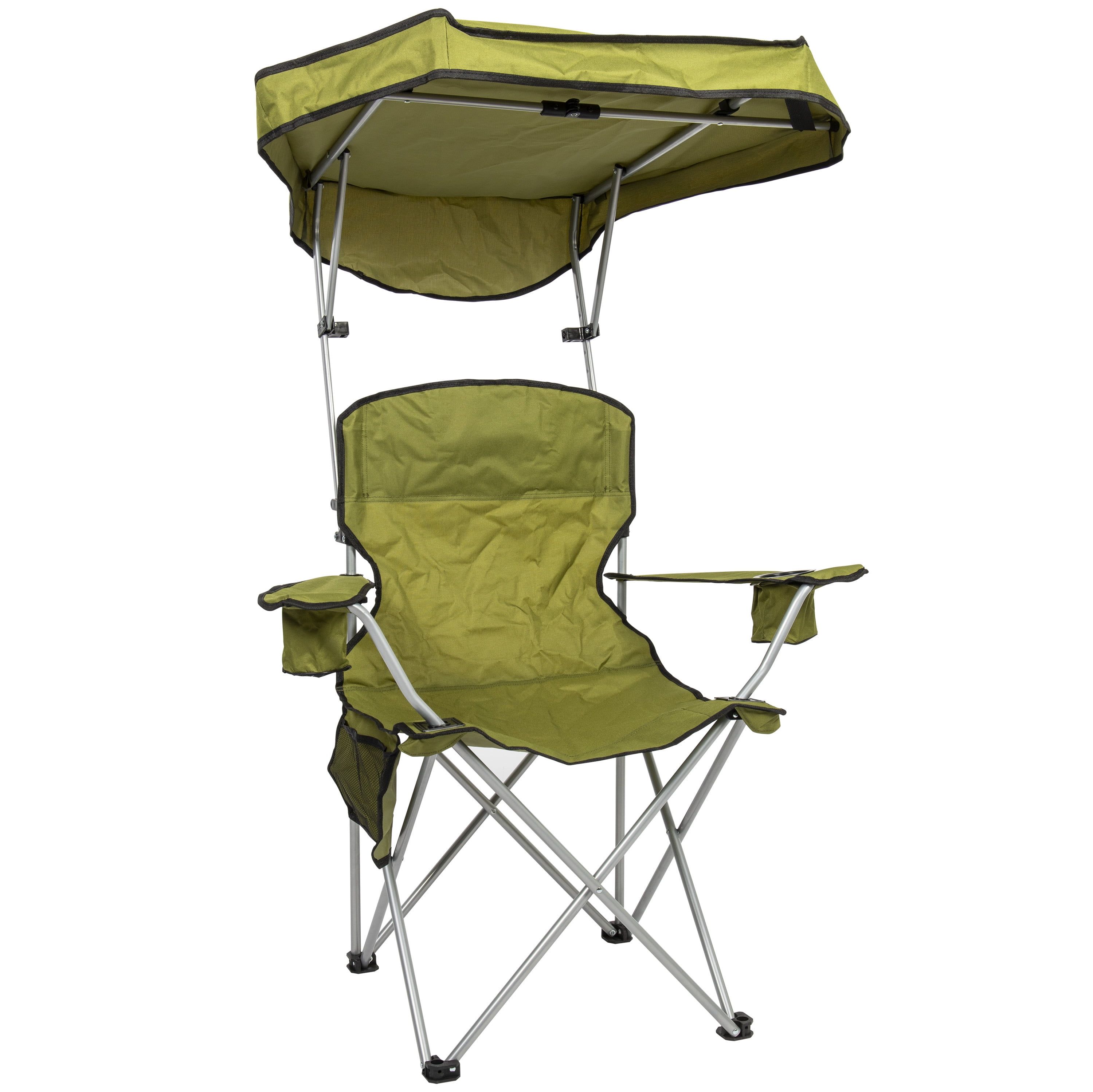 Green Folding Camp Chair with Adjustable Shade Canopy