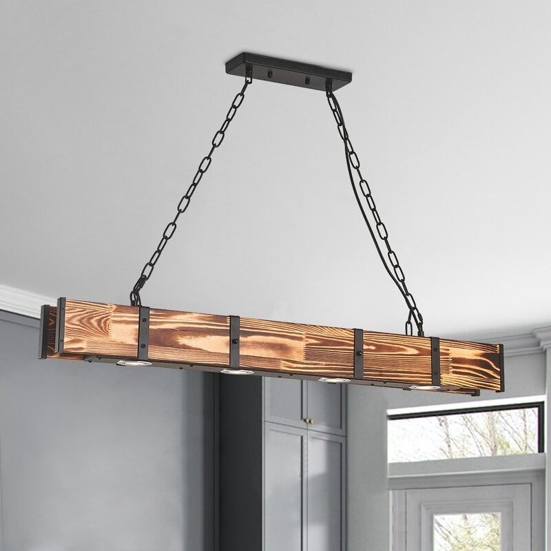 Rustic Wood Grain 39.3'' LED Kitchen Island Pendant Light