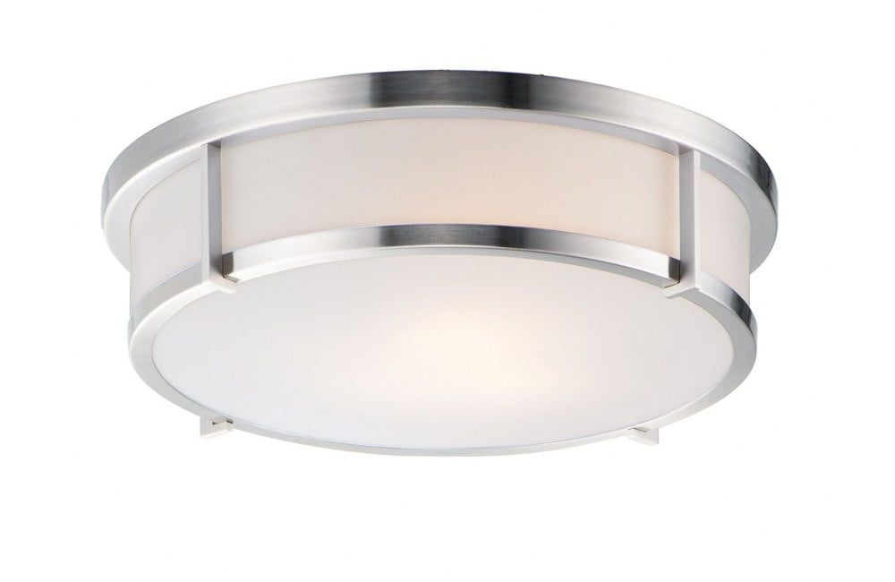 Satin Nickel 17" Drum Flush Mount Ceiling Light with White Glass