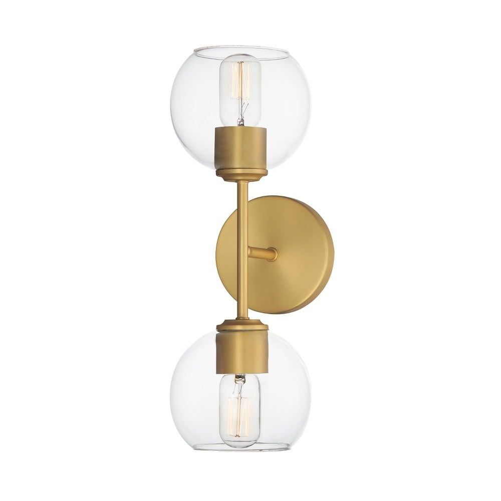 Natural Aged Brass 2-Light Vanity Wall Sconce with Clear Glass Shades