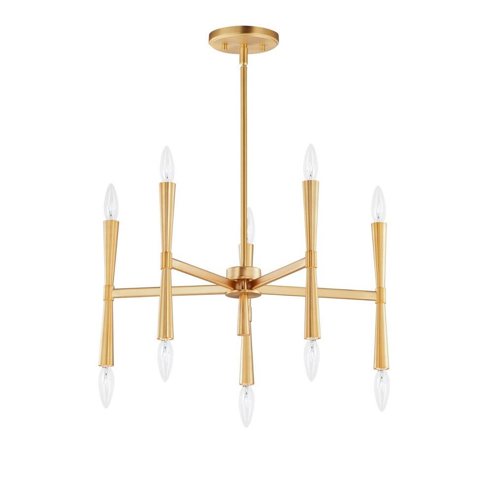 Satin Brass 10-Light Taper Candle Chandelier