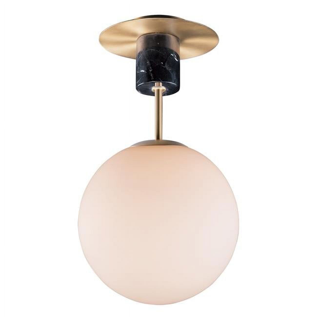 Satin Brass and Black Globe Ceiling Light with Glass Shade