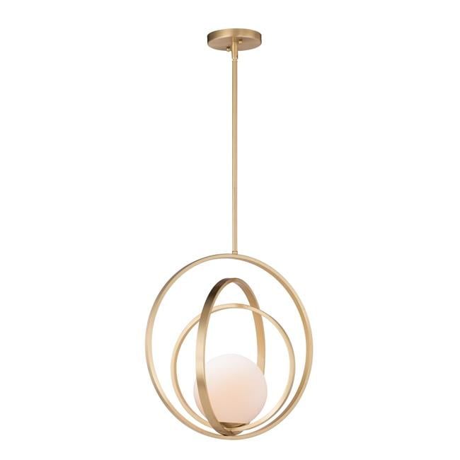 Satin Brass and White Glass Globe Pendant Light