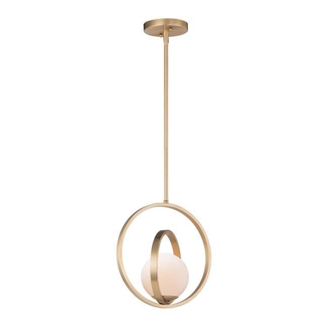 Satin Brass Contemporary Globe Pendant with Satin White Glass