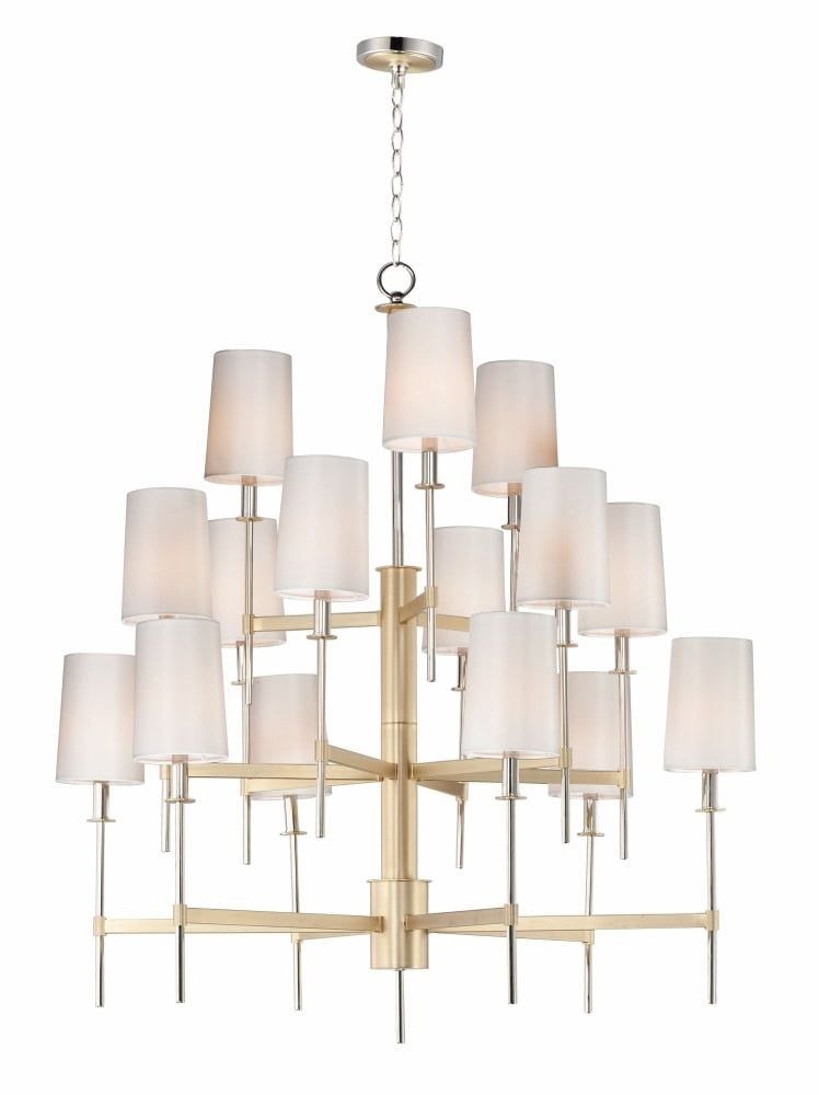 Satin Brass and Polished Nickel 15-Light Multi-Tier Chandelier