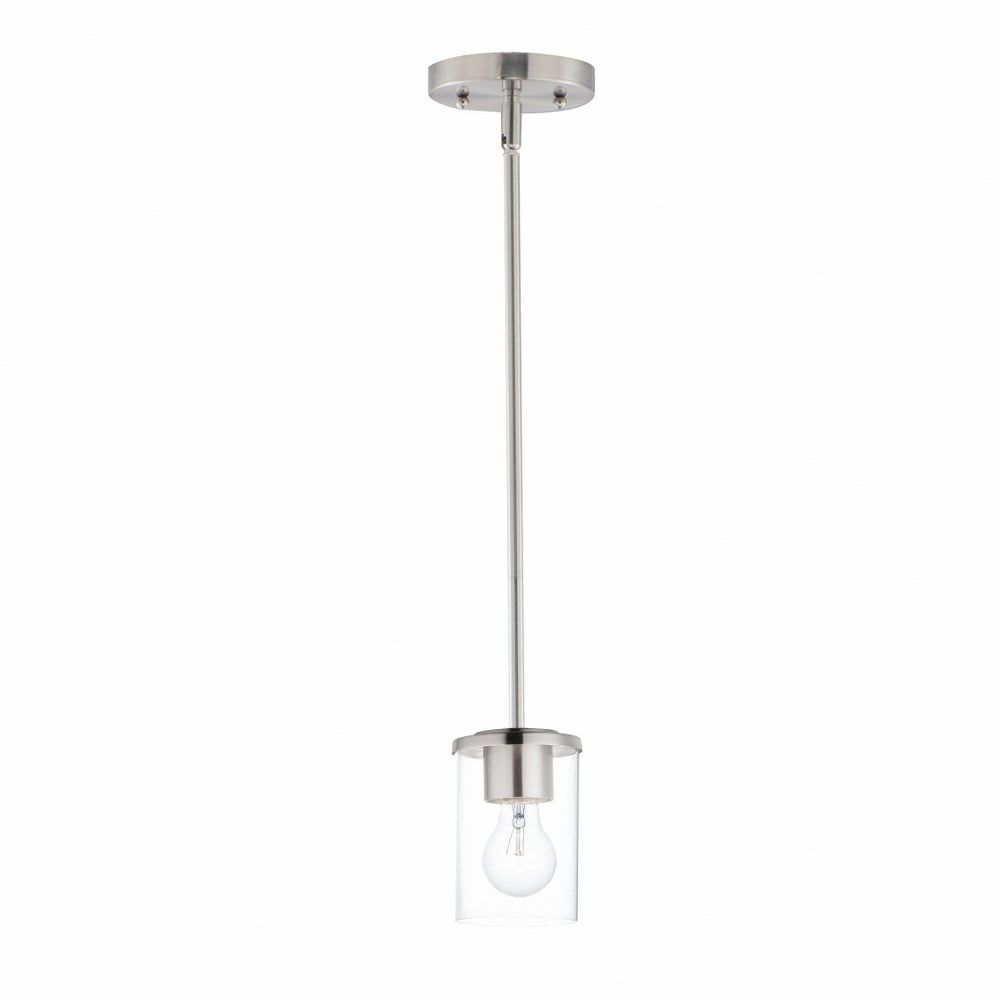 Corona Satin Nickel 5'' Mini Pendant with Glass Shade