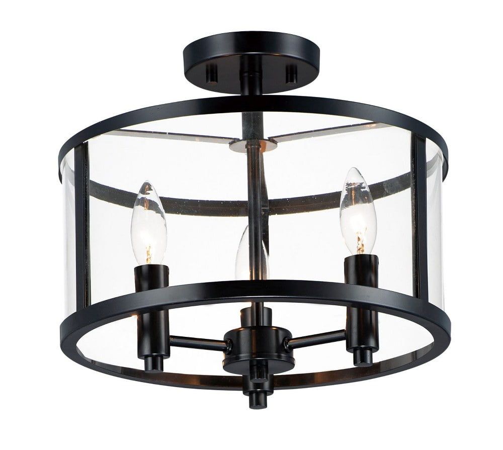 Sentinel Satin Nickel and Black Clear Glass Semi-Flush Mount Light