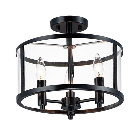 Sentinel Satin Nickel and Black Clear Glass Semi-Flush Mount Light