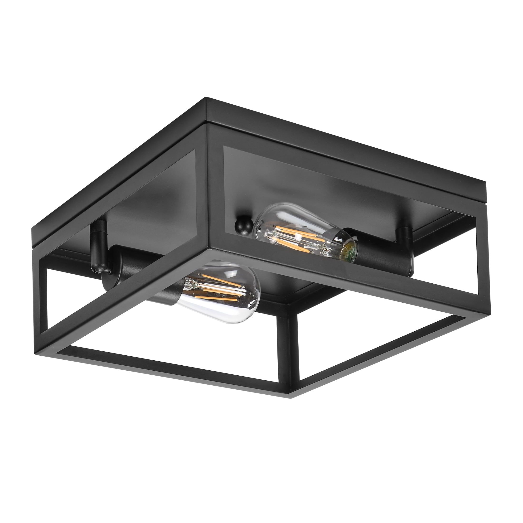 Matte Black Square 2-Light Indoor/Outdoor Flush Mount Ceiling Fixture