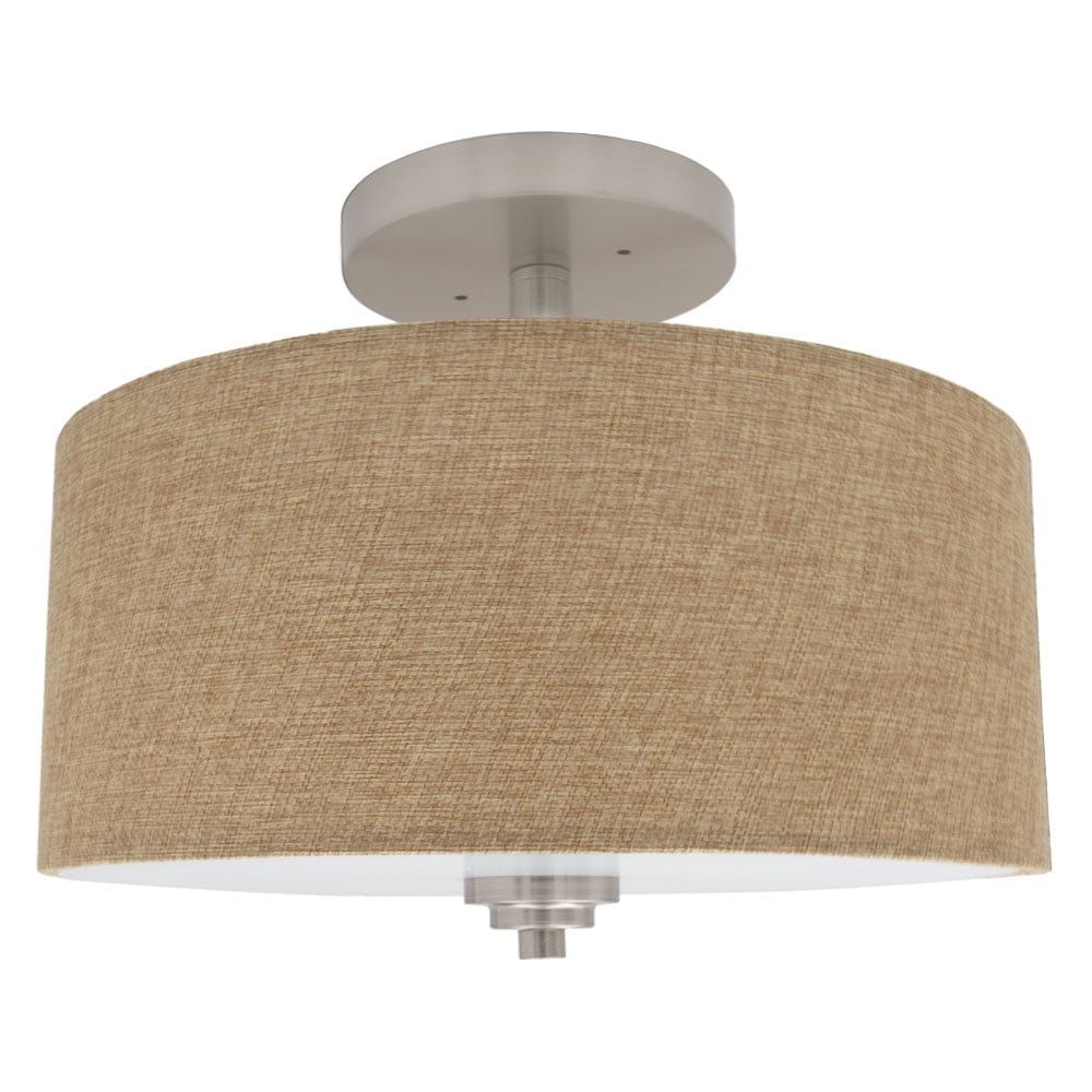 13" Burlap Drum Semi-Flush Mount LED Ceiling Light with Satin Nickel Base