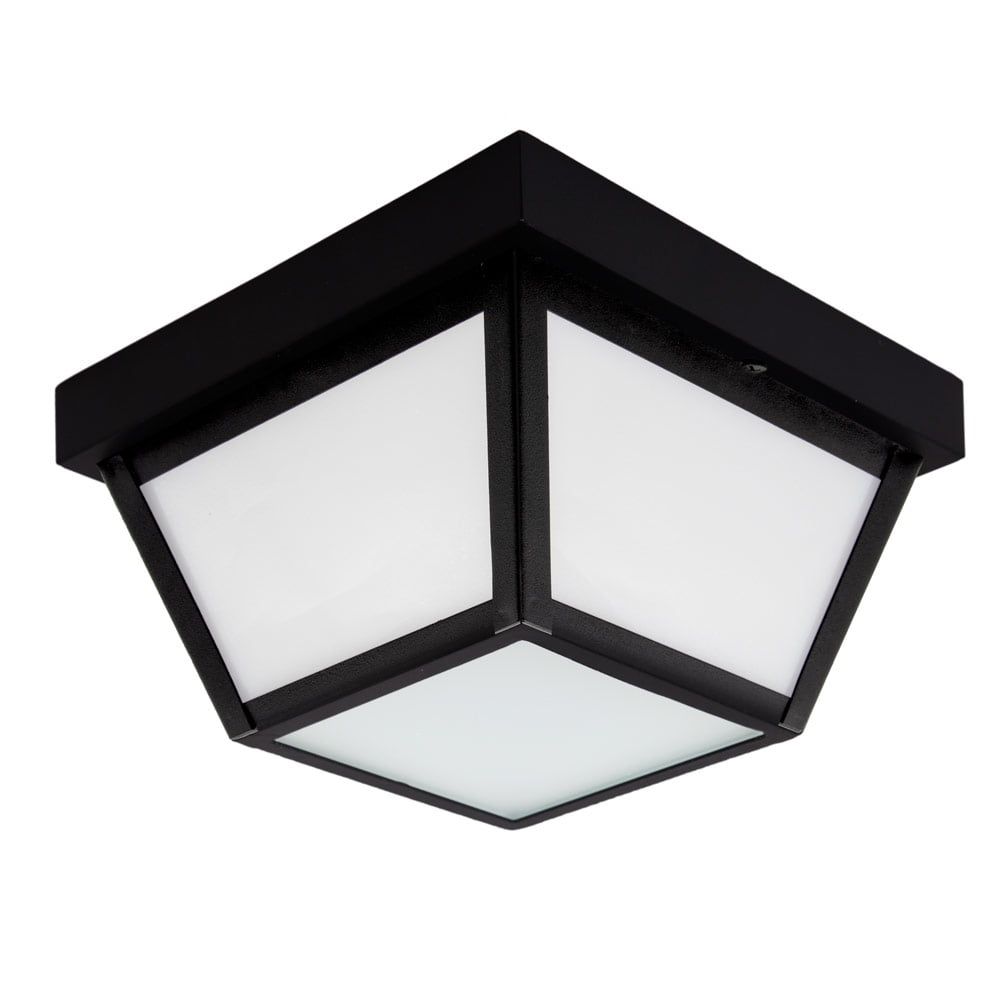 Black Geometric LED Outdoor Ceiling Light with Frosted Glass