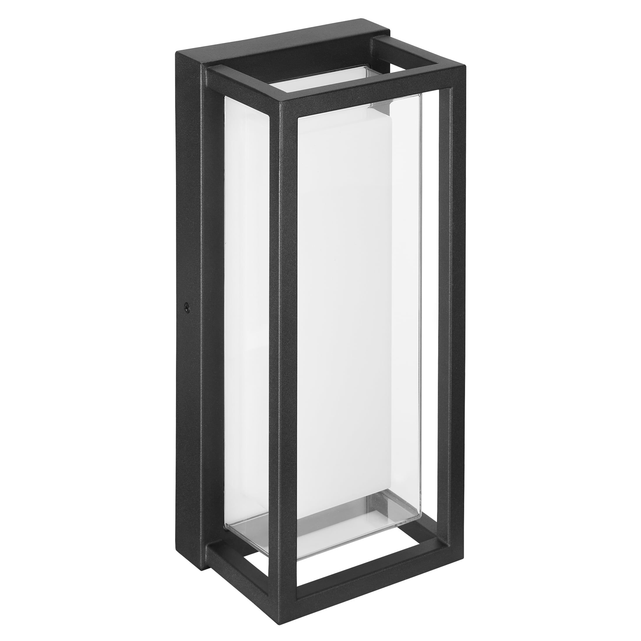 Black Matte Rectangular LED Outdoor Wall Sconce with Frosted Glass