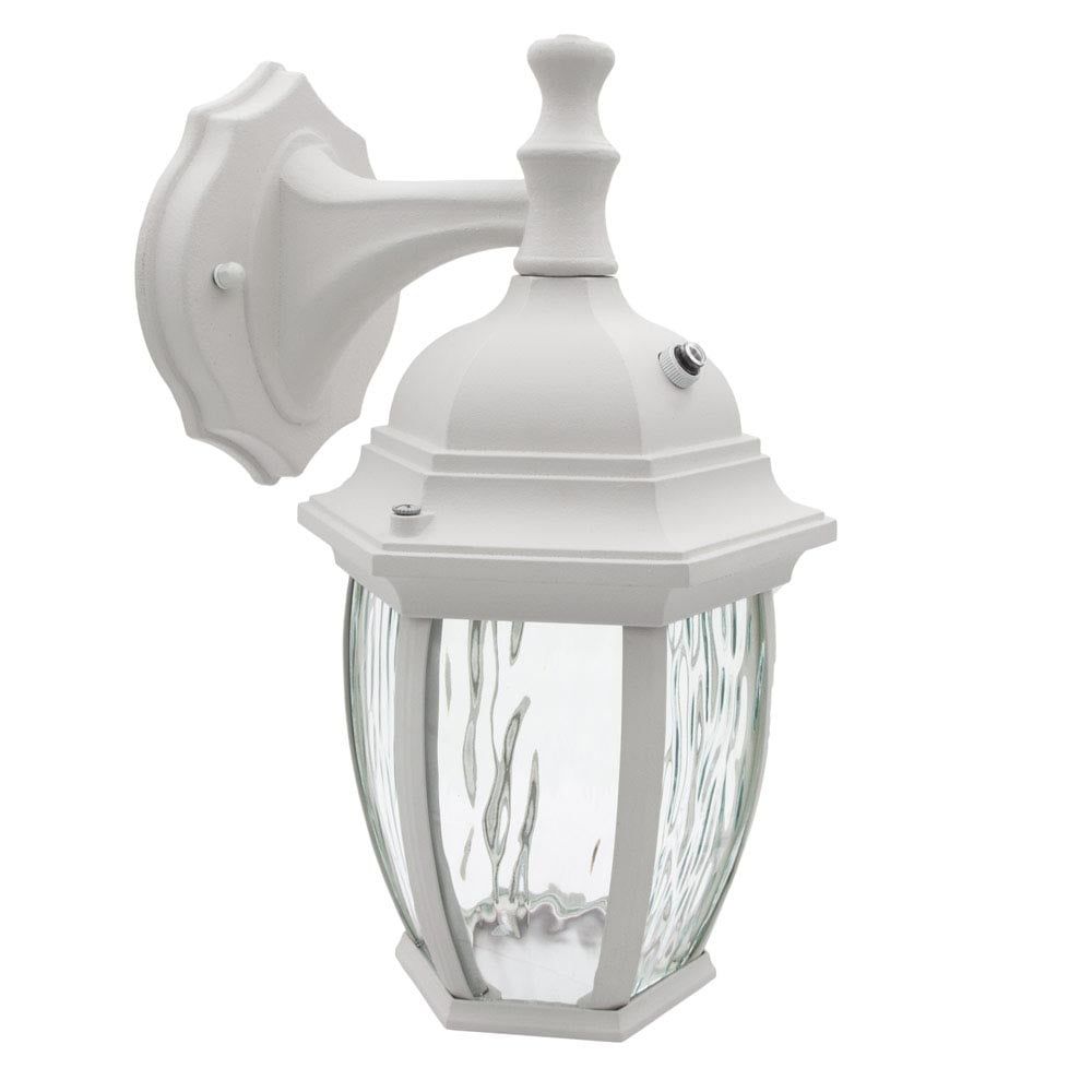 Elegant White Aluminum Outdoor Wall Light with Clear Rippled Glass and Dusk-to-Dawn Sensor