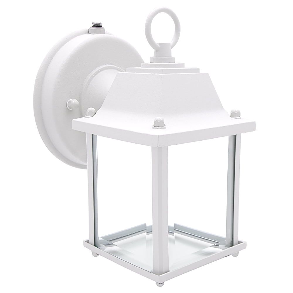 White Aluminum LED Lantern with Clear Glass and Dusk-to-Dawn Sensor