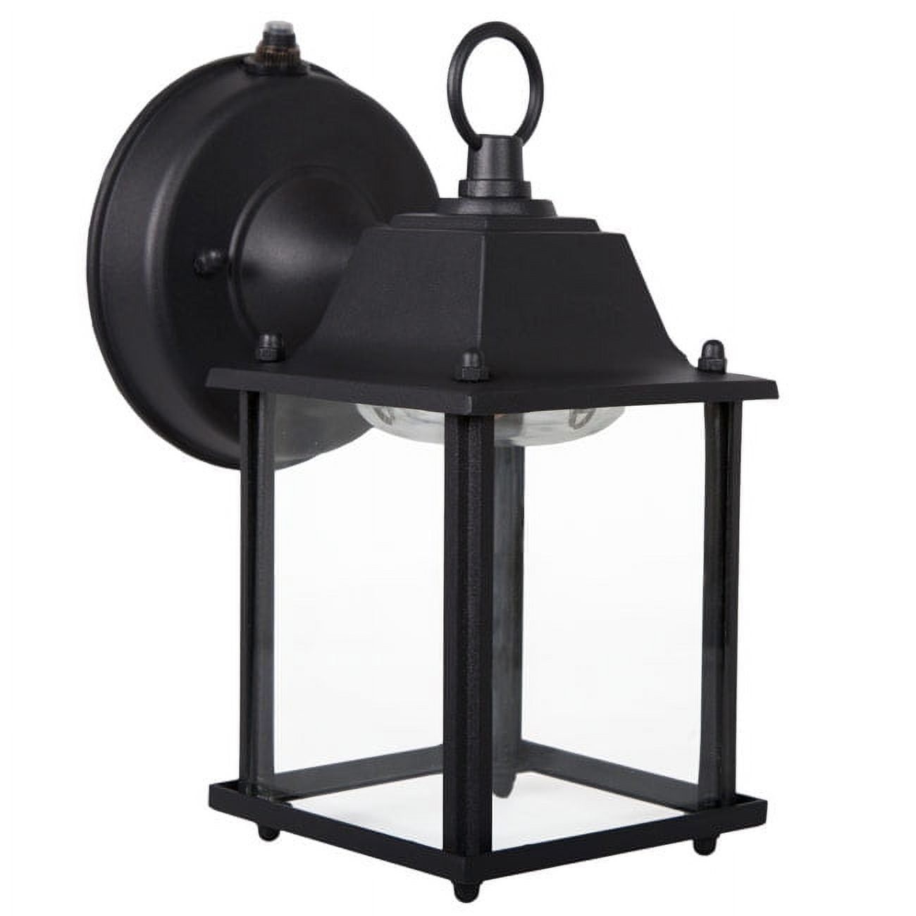 Elegant Black Aluminum Lantern-Style Sconce with Clear Glass and Dusk-to-Dawn Sensor