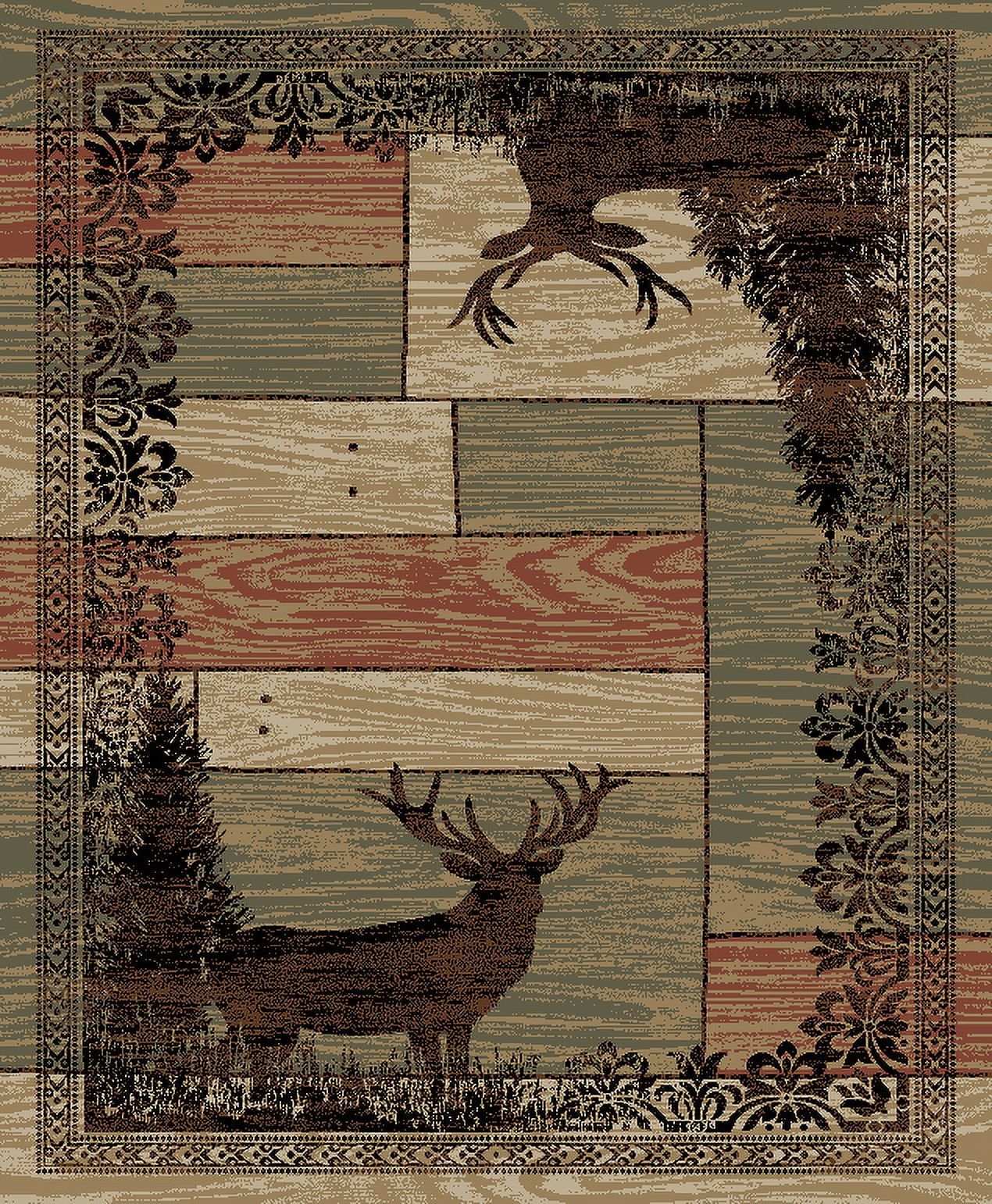 Rustic Multicolor Synthetic Woodgrain Elk Area Rug 2' x 3'