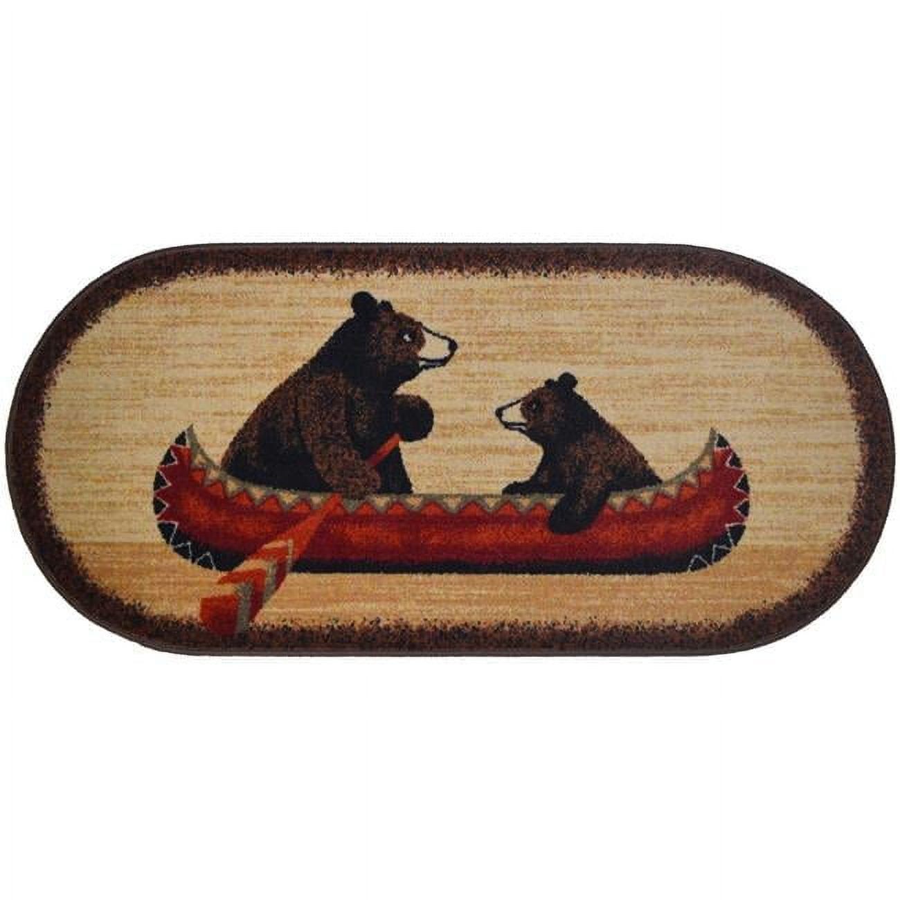 Cozy Cabin Bear Canoe Oval Multicolor Washable Rug