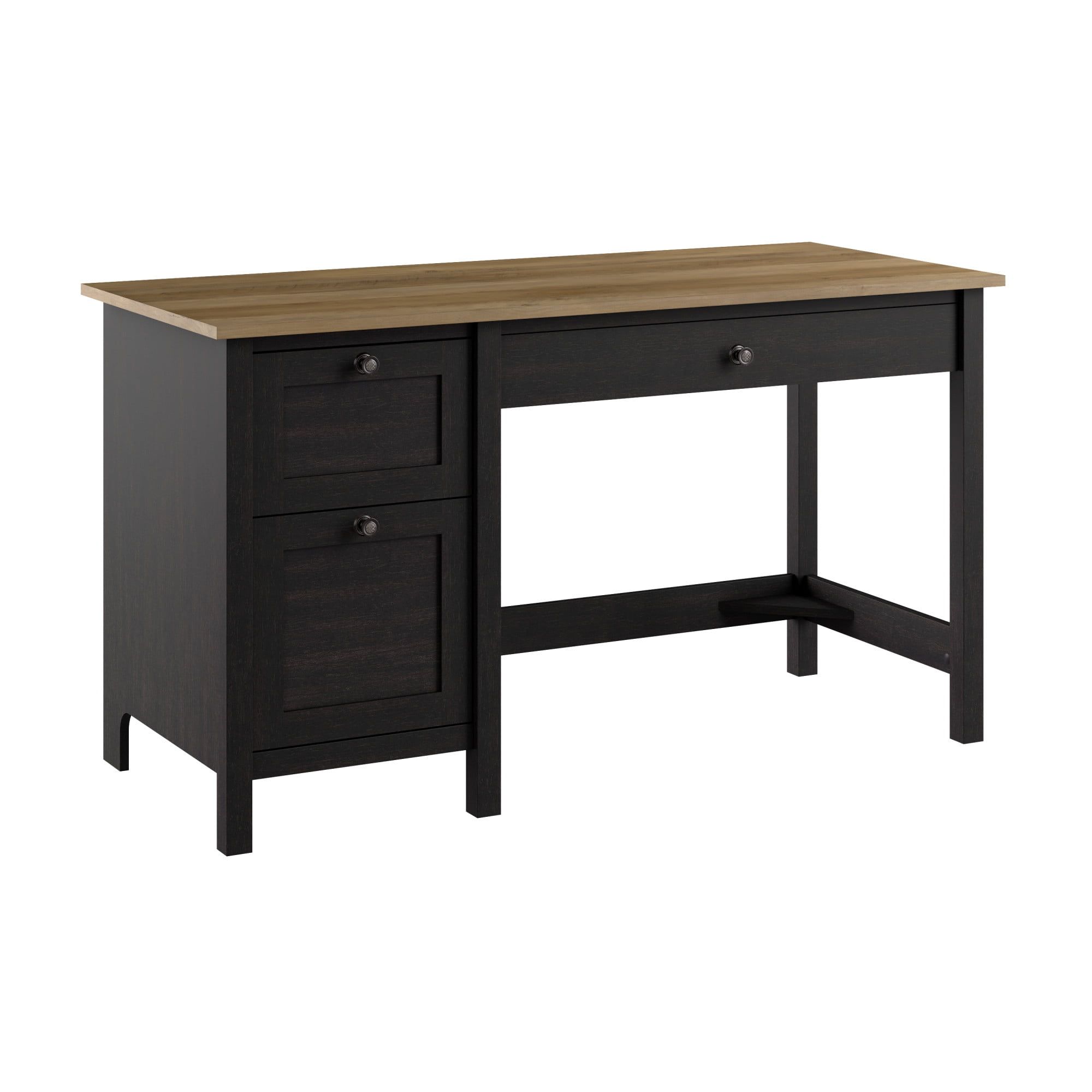 Vintage Black and Reclaimed Pine Wood Desk with Drawers