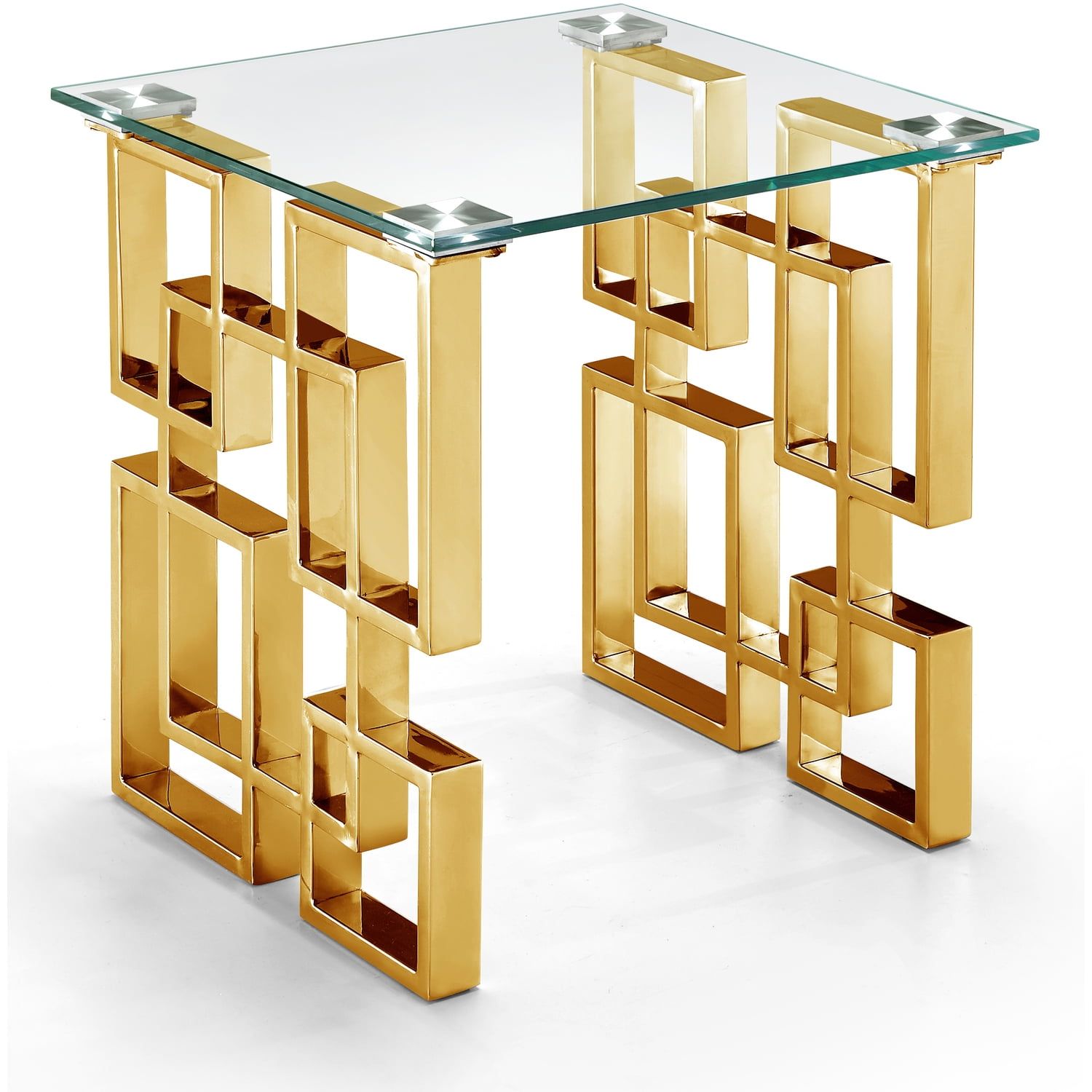 Pierre 20" Square Glass End Table with Gold Stainless Steel Base