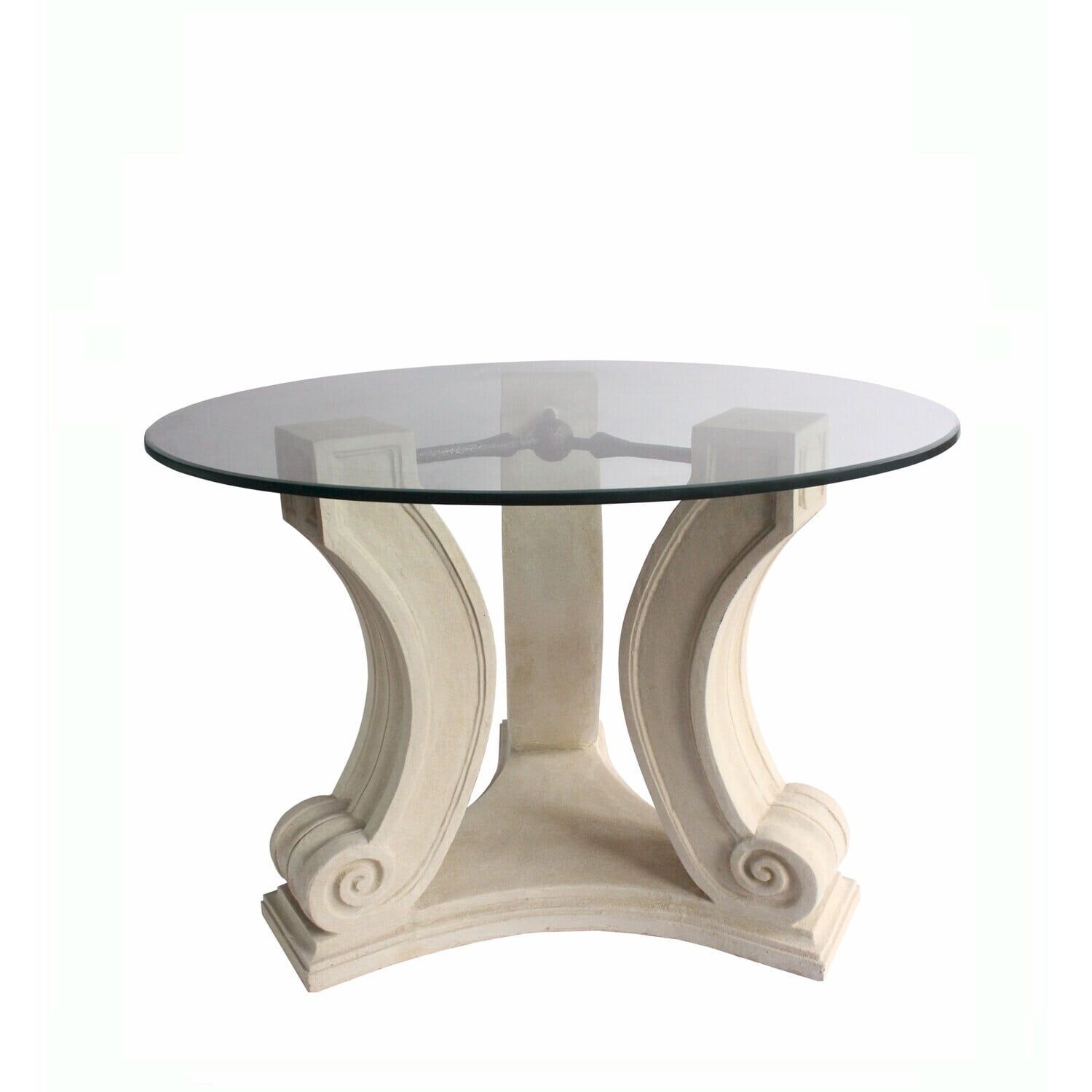 Regency Scrollwork Cast Limestone and Glass Entry Table