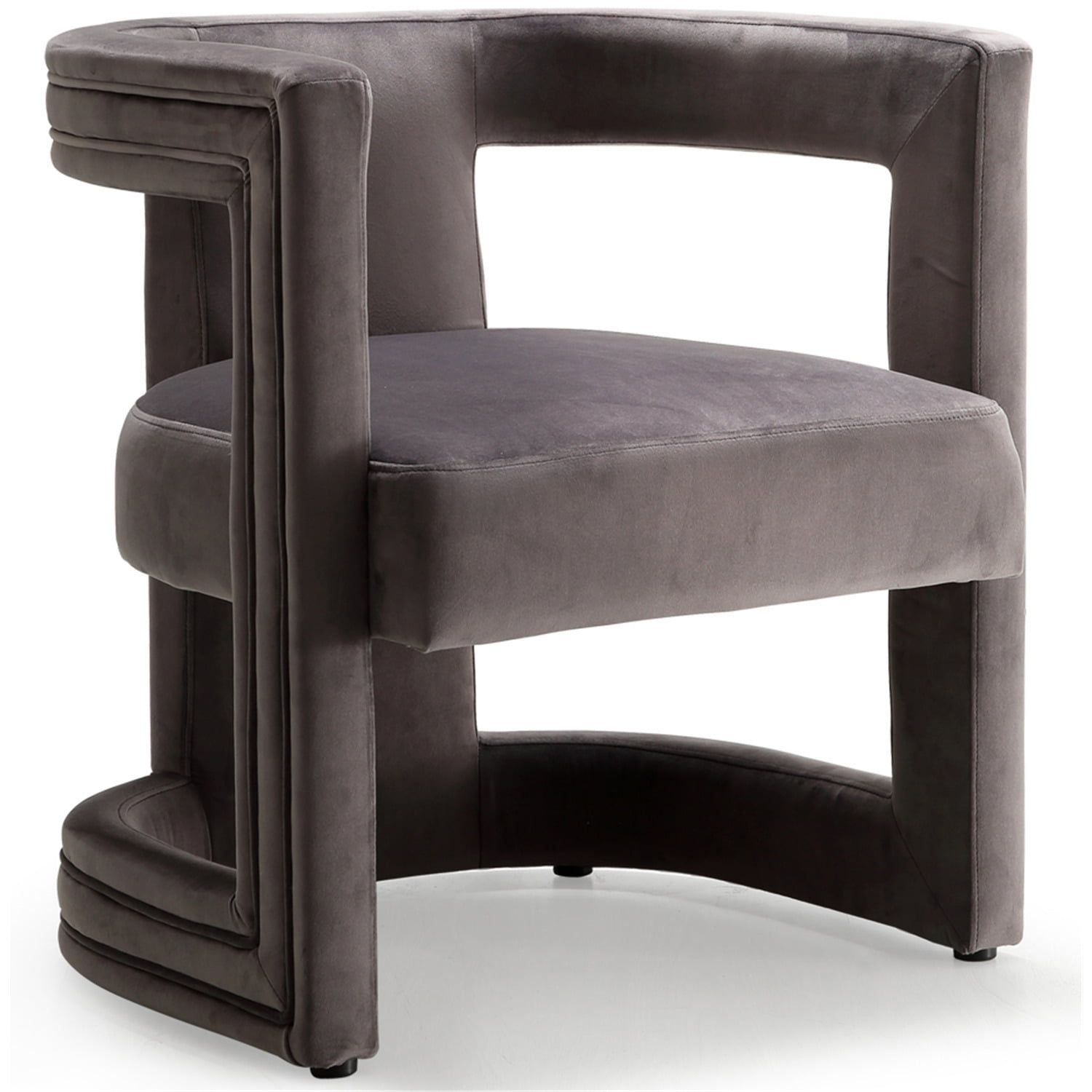 Blair Grey Velvet Barrel Accent Chair with Wood Frame