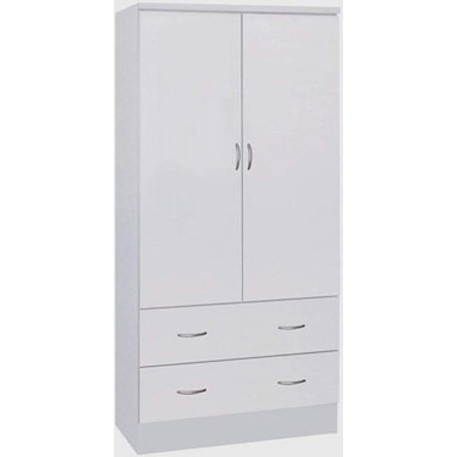 White Engineered Wood 2-Door Wardrobe with Drawers