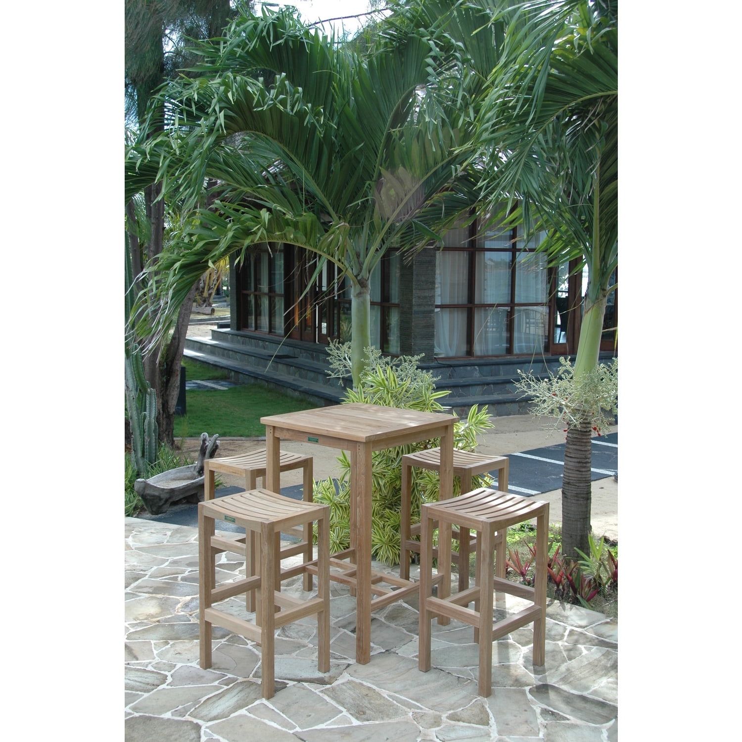 Natural Teak 4-Person Square Bar Table Set