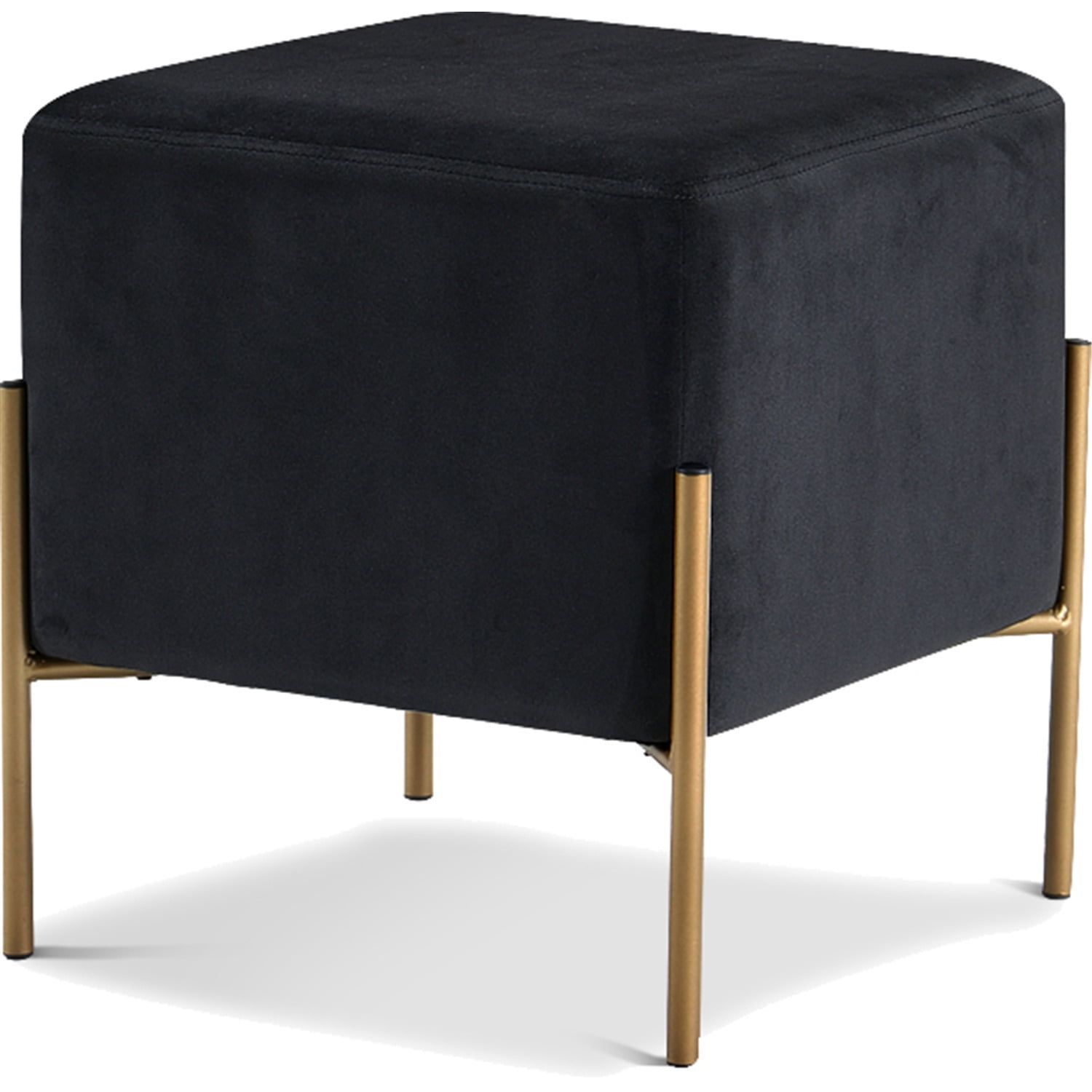 Elegant Isla Black Velvet 15.5" Pouf with Stainless Steel Legs