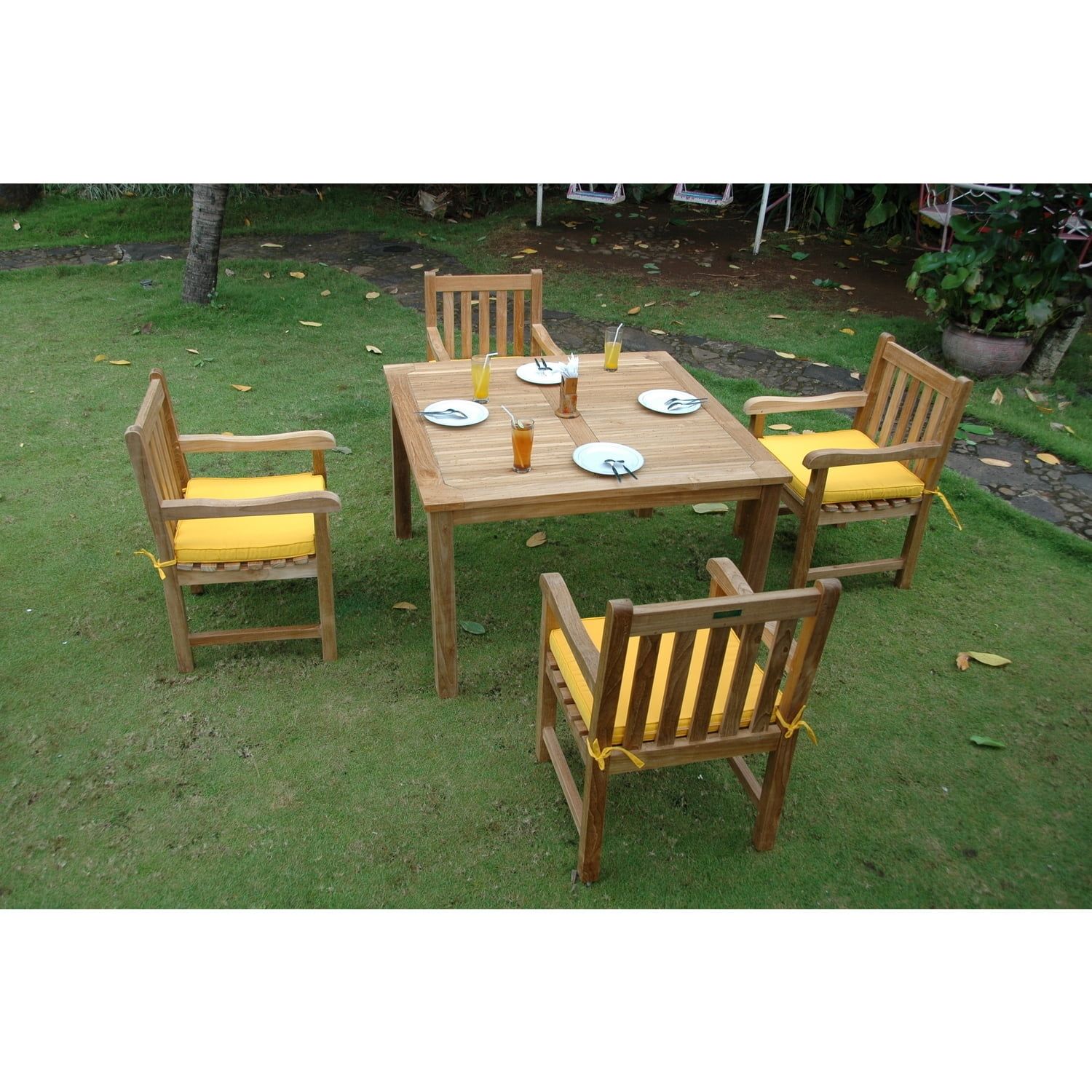 Natural Teak 4-Person Square Outdoor Dining Set