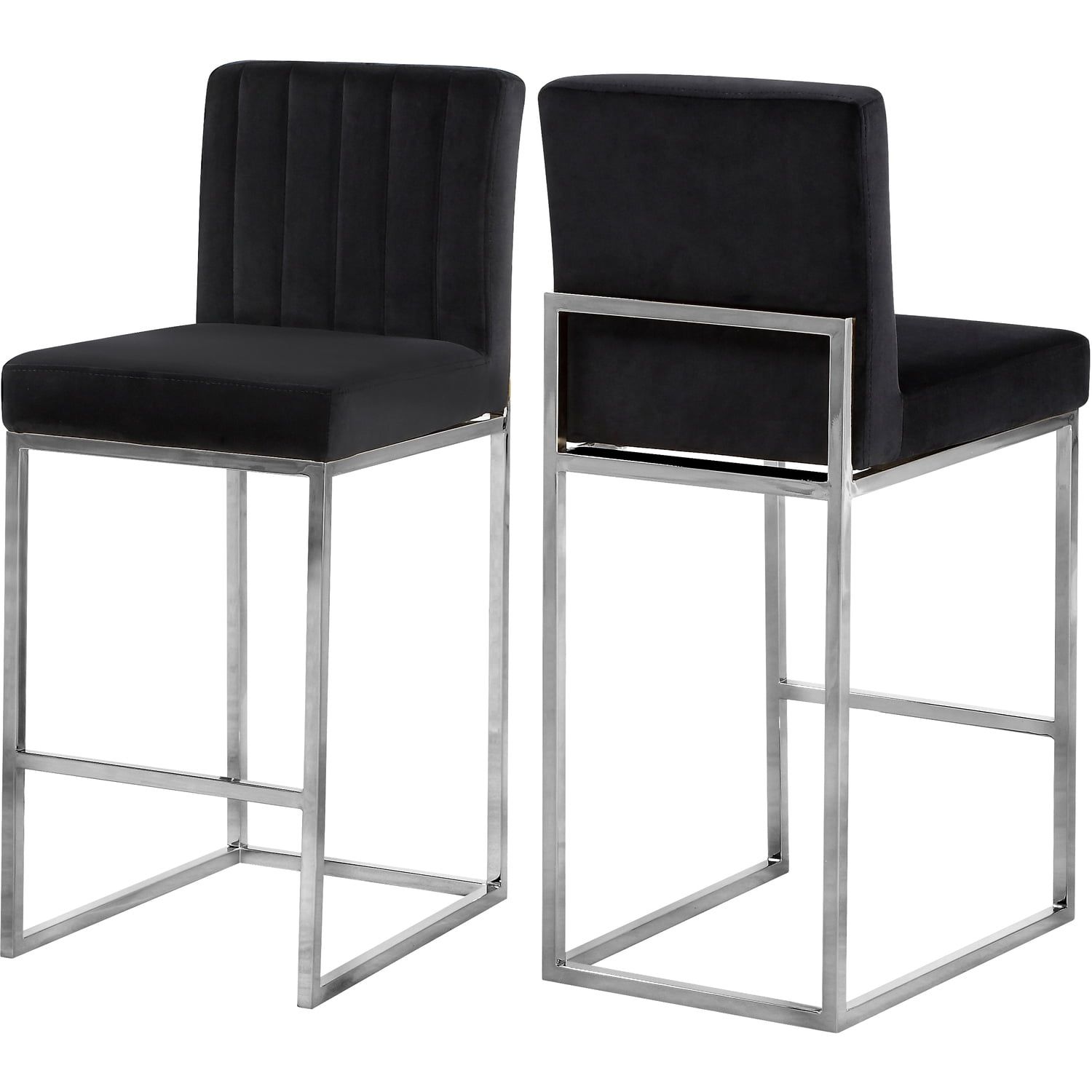 Giselle 37.5" Black Velvet and Chrome Bar Stool