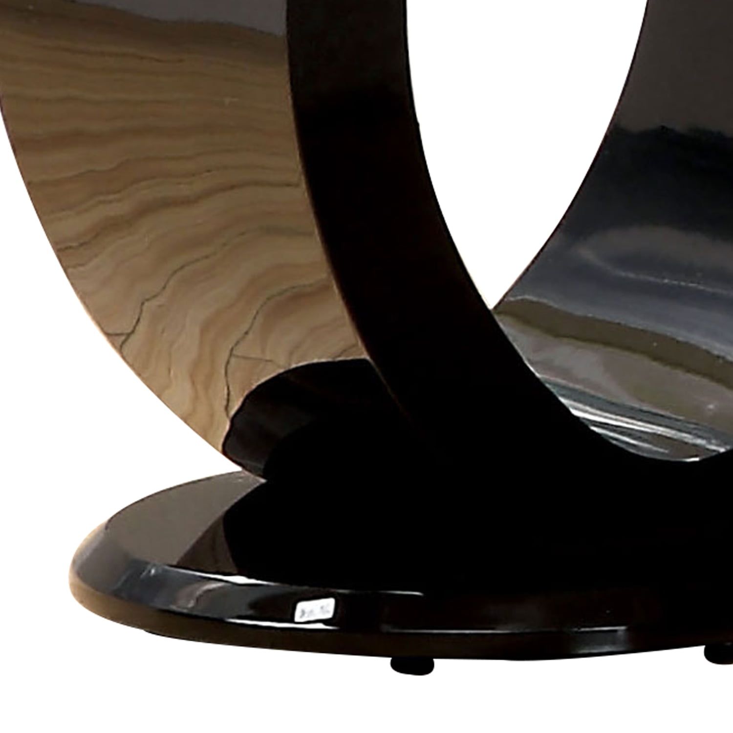 Modern Round Black Wood & Glass End Table with O-Shaped Base