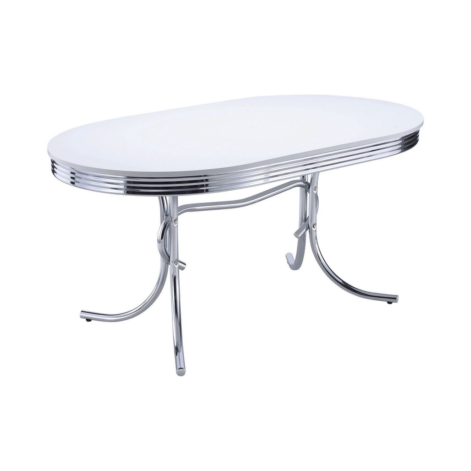 Glossy White Oval Dining Table with Chrome Legs, 60 Inch