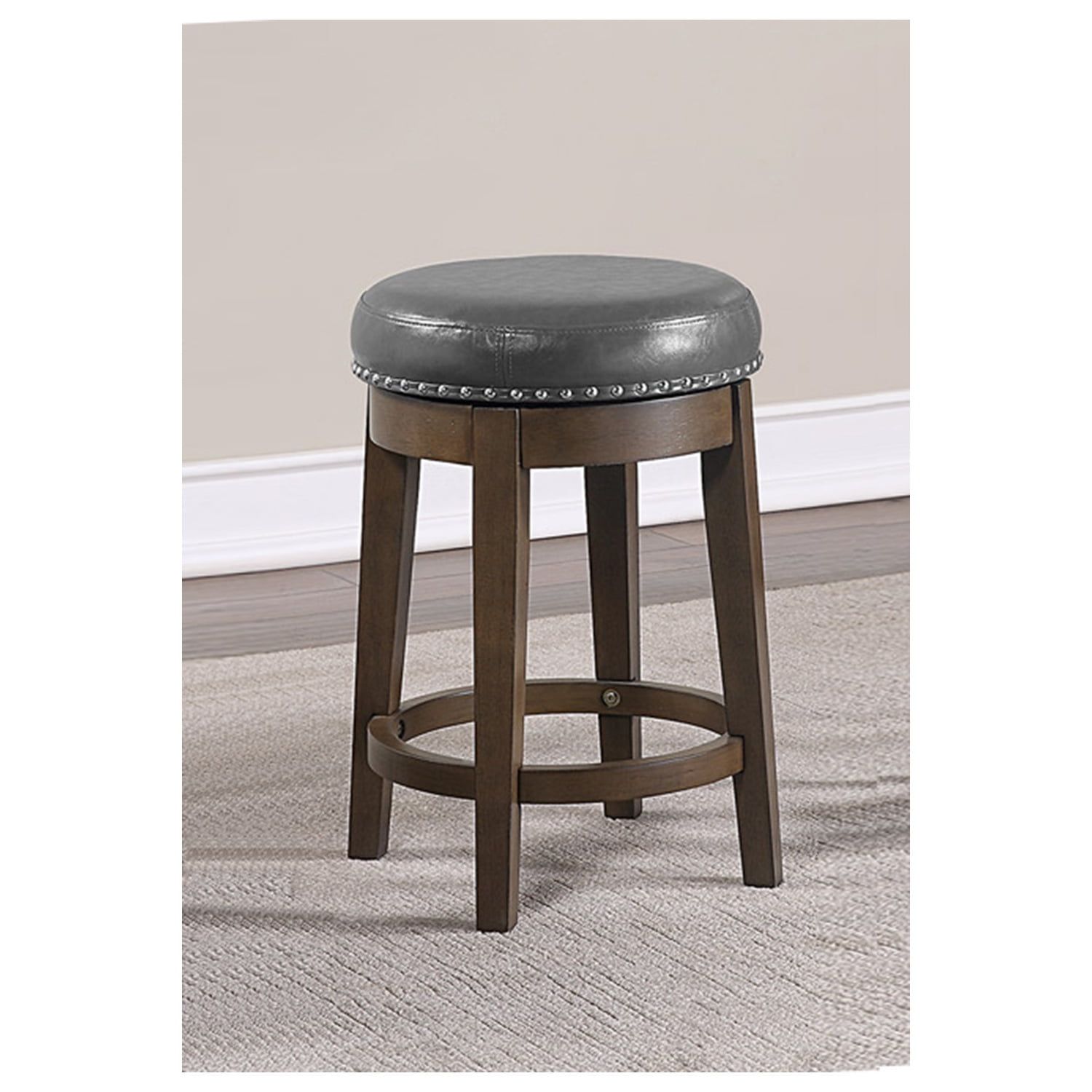 Gray Faux Leather Swivel Counter Stool with Wood Legs, 24"