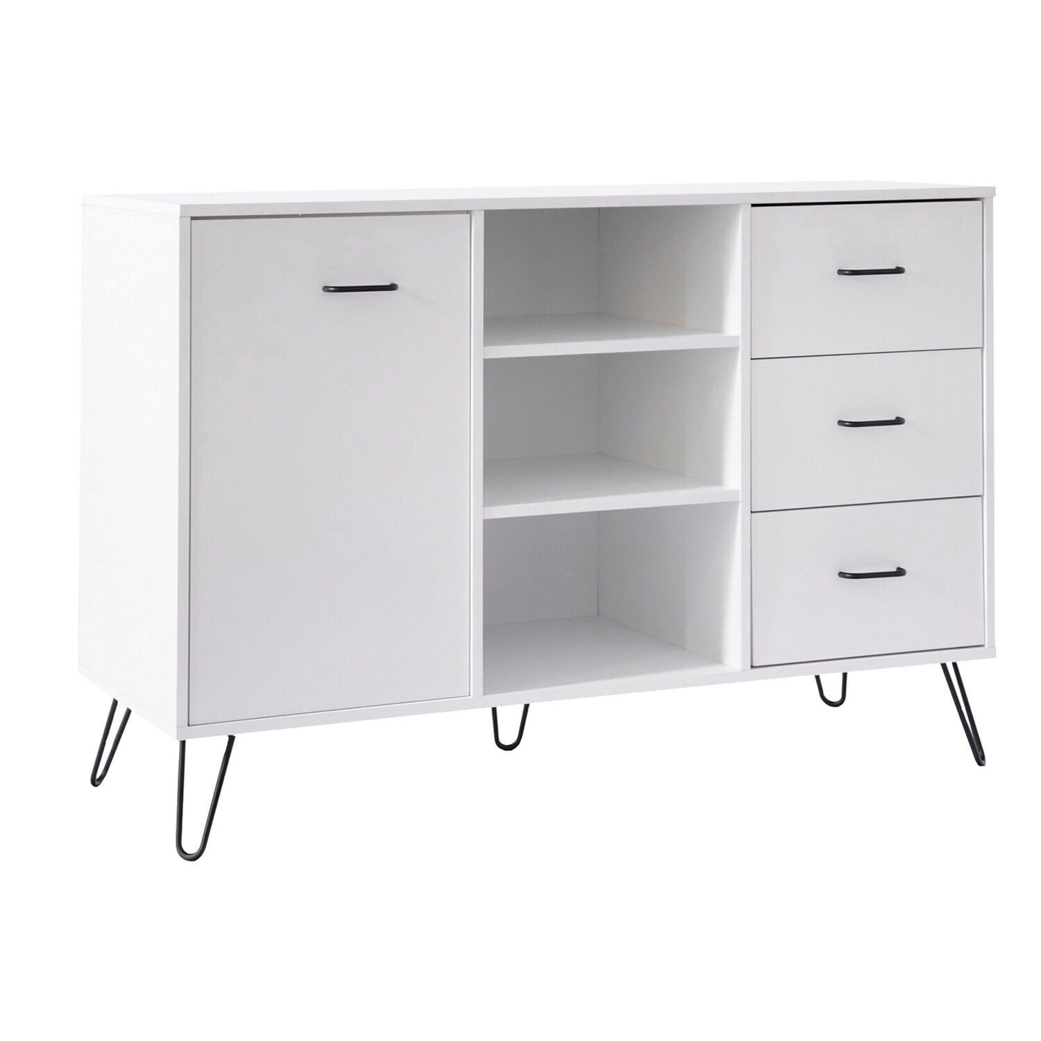 Elegant White 49" Console Cabinet with Metal Hairpin Legs