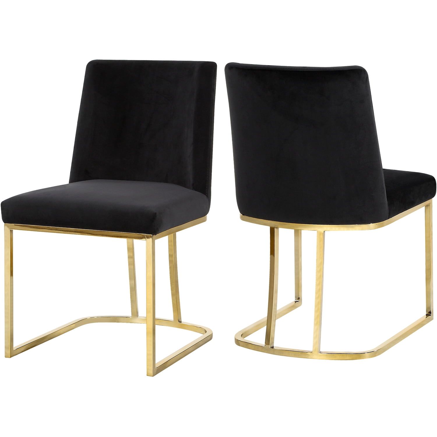 Elegant Black Velvet Upholstered Side Chair with Polished Gold Frame