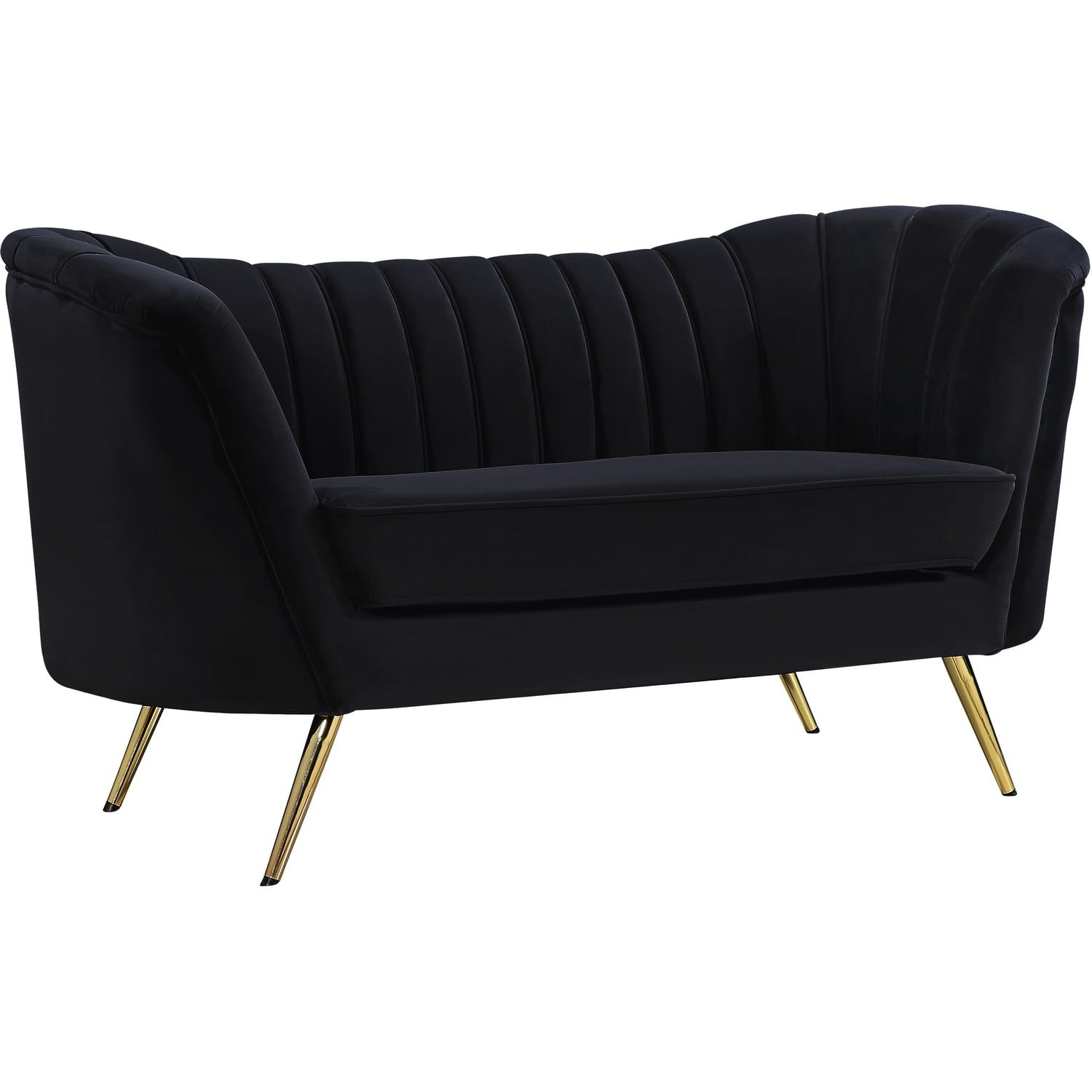 Elegant Black Velvet Tufted Loveseat with Gold Metal Legs