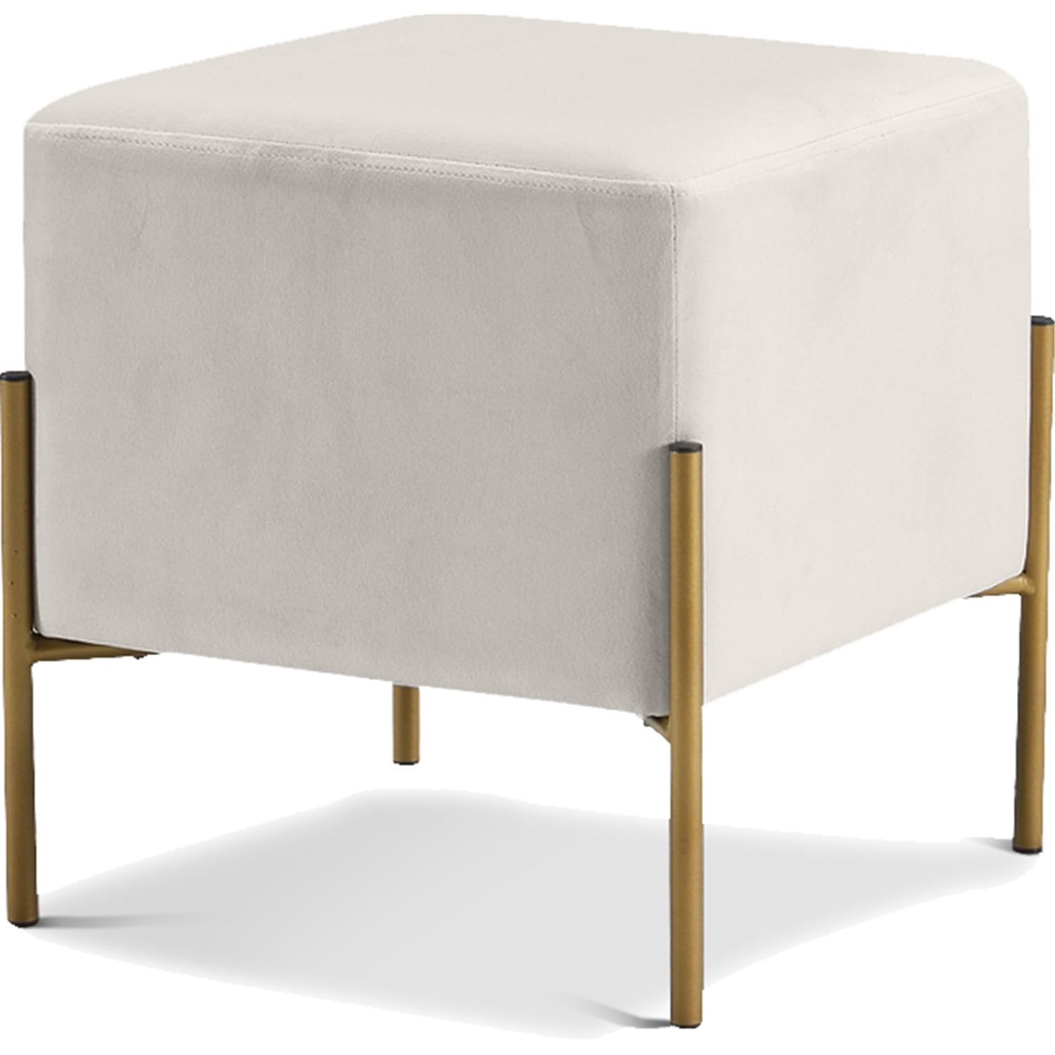 Isla Cream Velvet 15.5" Square Pouf with Gold Stainless Steel Legs