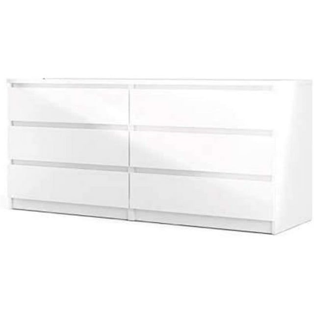 Sleek White High Gloss 6-Drawer Modern Double Dresser