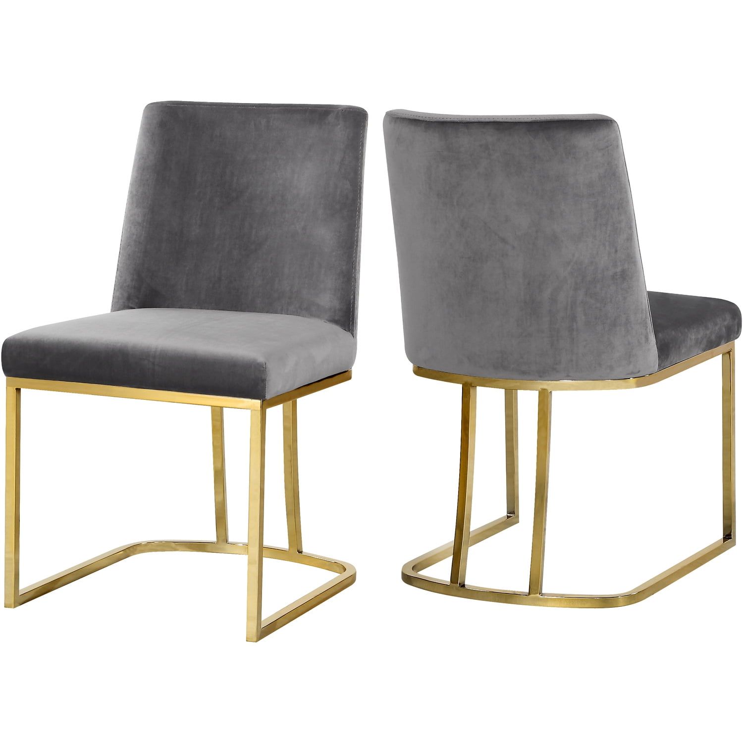 Luxe Gray Velvet Upholstered Side Chair with Gold Metal Frame