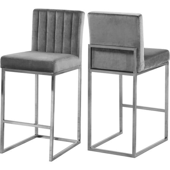 Giselle Gray Velvet and Chrome Counter Stool