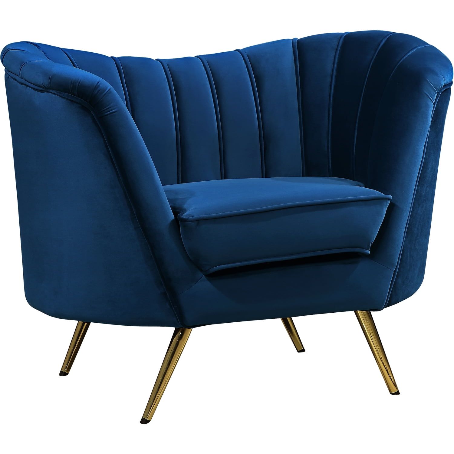 Navy Velvet Mid-Century Modern Accent Chair with Gold Legs