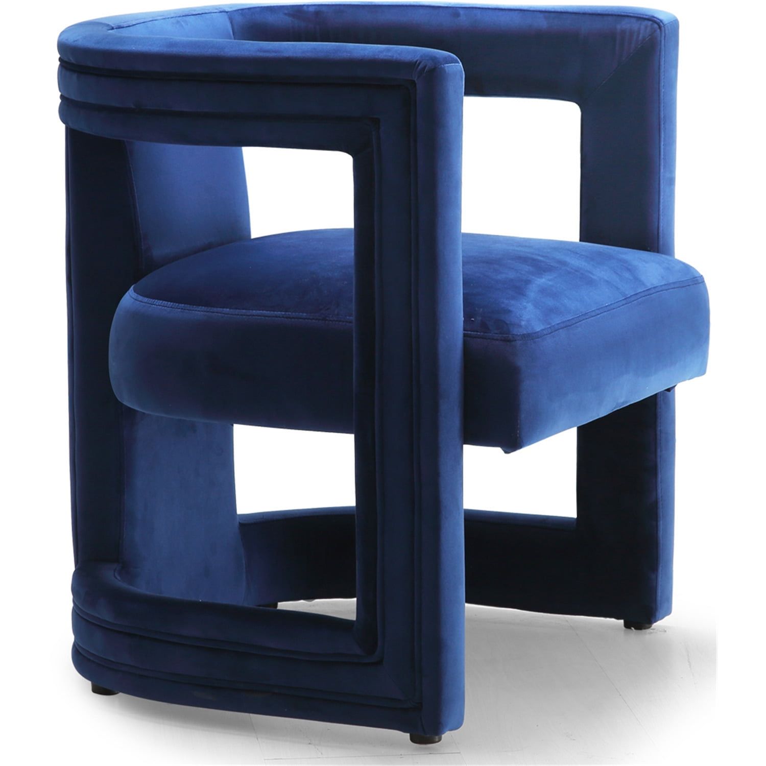 Contemporary Navy Velvet Barrel Accent Chair with Wood Frame