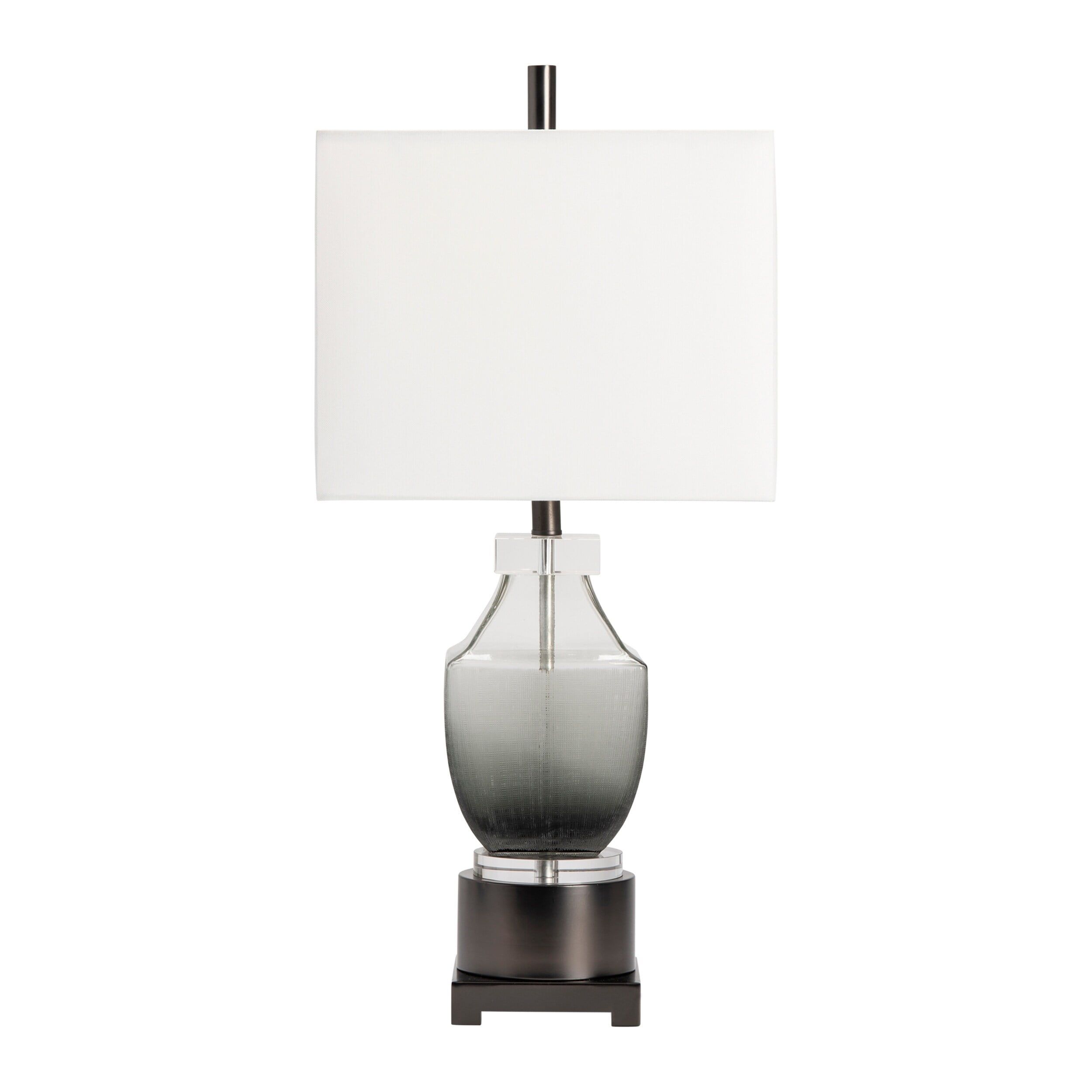 Gray and Clear Glass Table Lamp with White Linen Shade