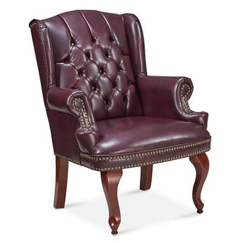 McKinley Red Faux Leather Wingback Chair with Mahogany Wood Frame