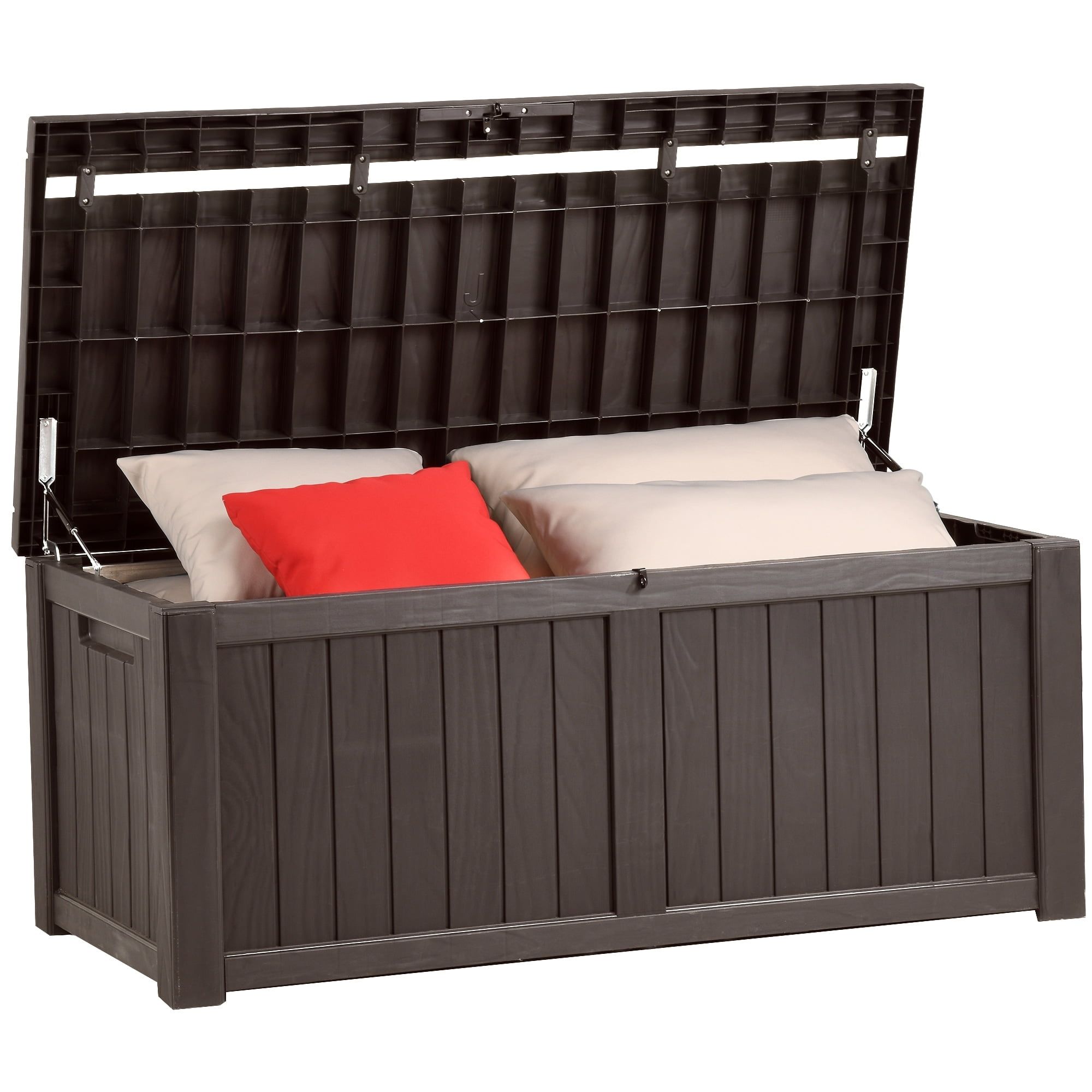 Large Gray Resin Lockable Deck Box with Iron Support