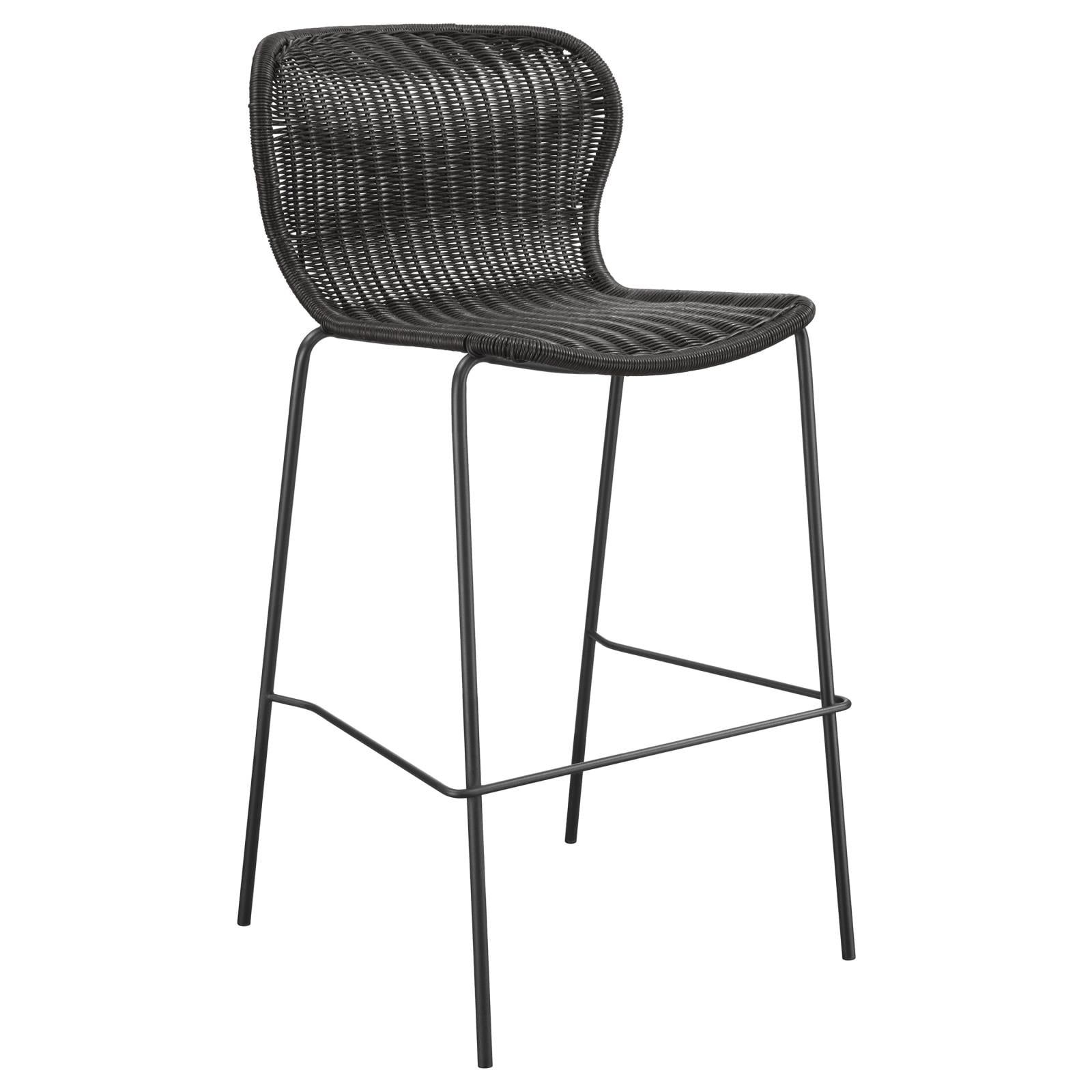 McKinley Brown Faux Rattan Bar Stools with Sandy Black Metal Frame (Set of 2)